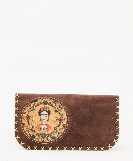 Çiçekli Frida Kahlo Baskılı Kadın Kahve Cüzdan