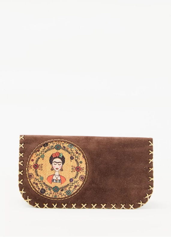 Çiçekli Frida Kahlo Baskılı Kadın Kahve Cüzdan