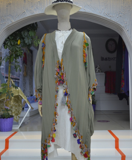 İşlemeli Bohem Tarz Etnik Kimono