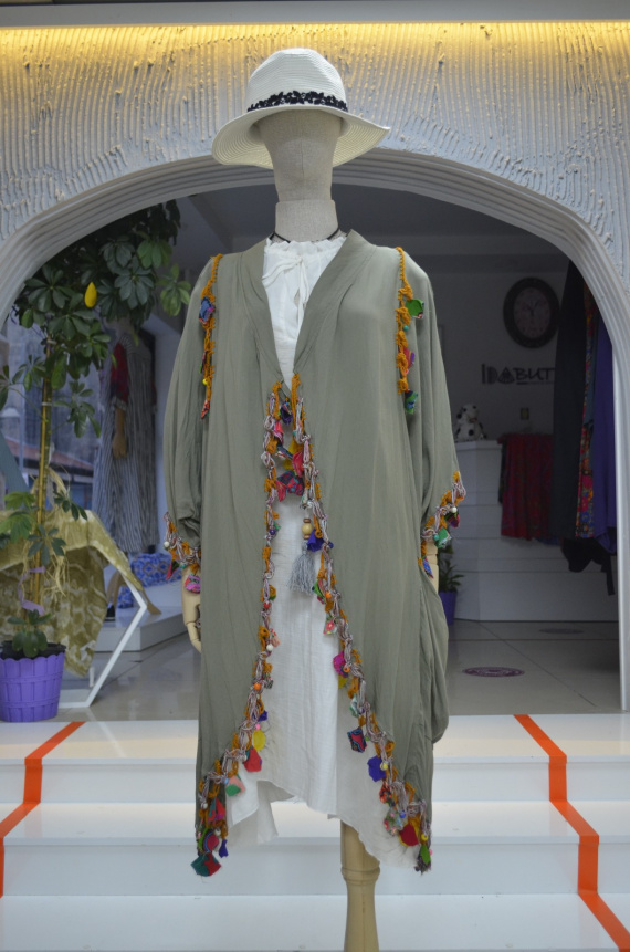 İşlemeli Bohem Tarz Etnik Kimono